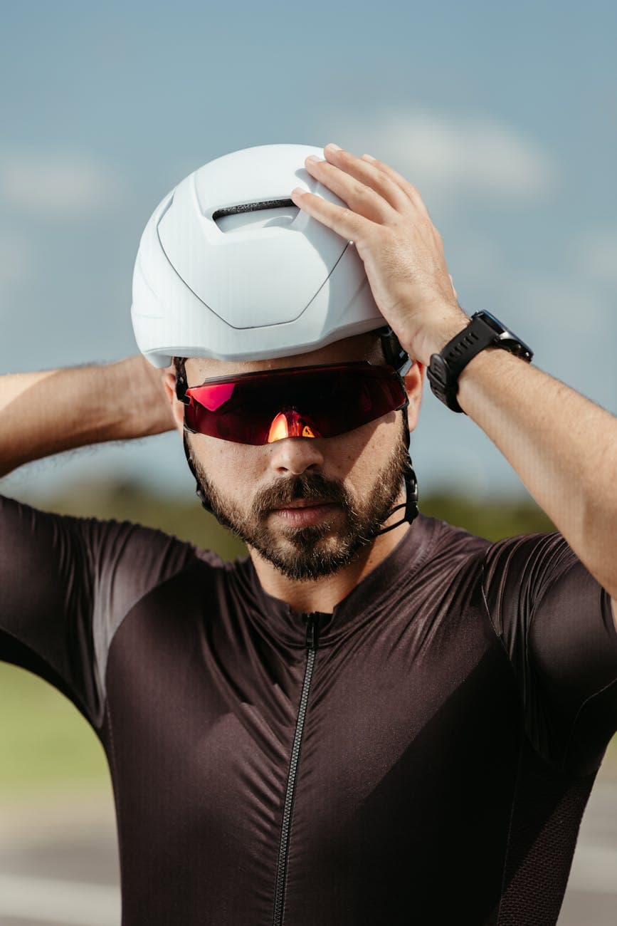 Person with bike helmet
